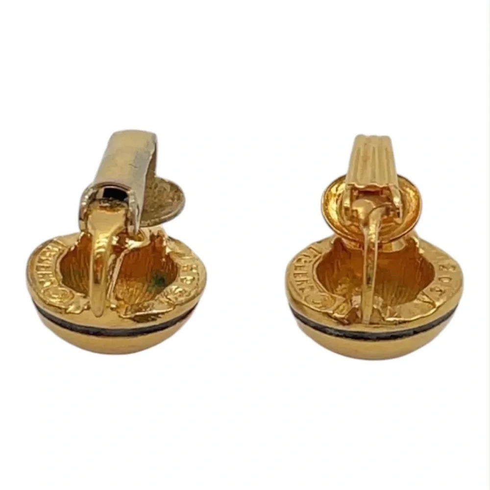 CHANEL Gold and Black CC Clip-On Earrings